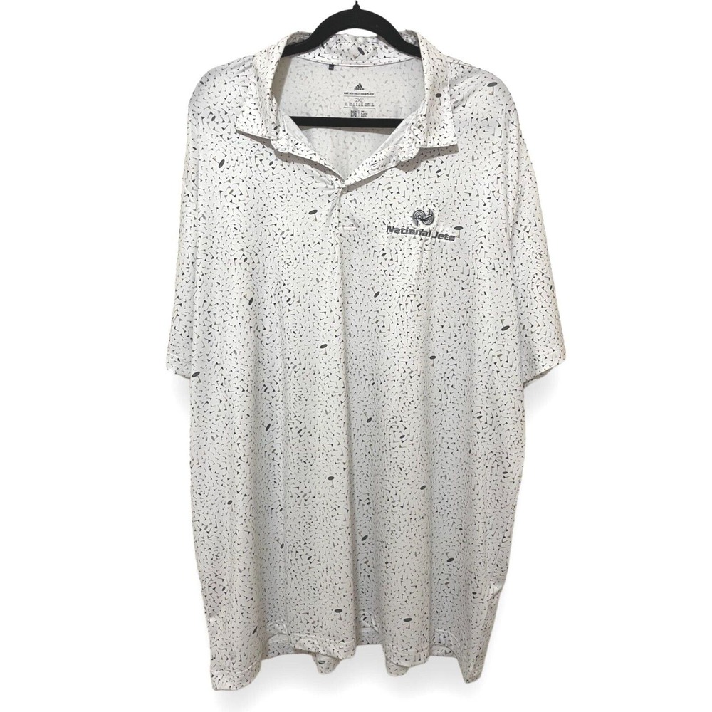 Adidas Golf Polo Shirt Men's Size 2XL White Golf Flag Print Performance Wicking
